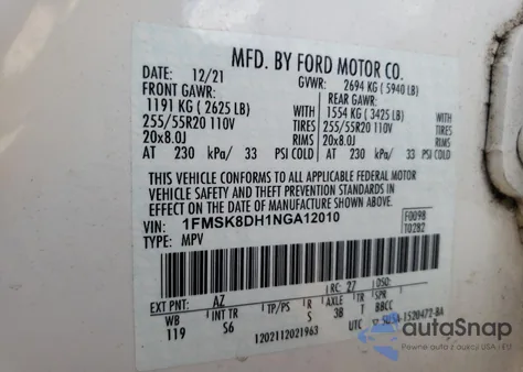 2022 Ford Explorer Xlt from USA, damaged, VIN 1FMSK8DH1NGA12010